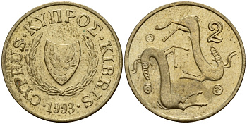 Кипр 2 цента 1993 KM 54.3 никель латунь 4154-857
