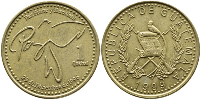 Гватемала 1 кетсаль 1999 KM 284 латунь 4389-434