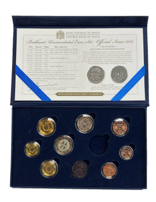 Мальта годовой набор из 8 монет (1, 2, 5, 10, 20 и 50 евроцентов; 1 и 2 евро) и жетоном монетного двора 2012 в оригинальной упаковке KM 125, 126, 127, 128, 129, 130, 131 и 132 BU 8-2-05-18