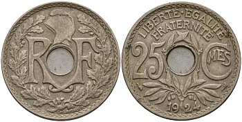 Франция 25 сантимов 1924 KM 867a медно-никель 4187-952