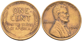 США 1 ЦЕНТ 1944 ЛИНКОЛЬН KM А132 медь цинк 188-251