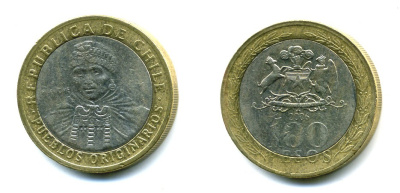 Чили 100 песо 2006 индейцы Мапуче KM 236 биметалл 29-256