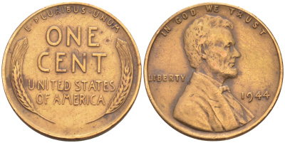 США 1 ЦЕНТ 1944 ЛИНКОЛЬН KM А132 медь цинк 188-251