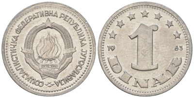 Югославия 1 динар 1963 KM 36 алюминий UNC 4615-1042