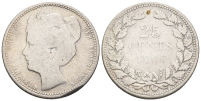 Нидерланды 25 центов 1906 Вильгельмина (1890-1948) KM 120.2 серебро 4609-759