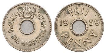Фиджи 1 пенни 1959 Елизавета II (1952-2022) KM 21 медно-никель aUNC 4671-357