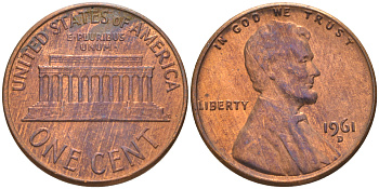 США 1 цент 1961 D, Авраам Линкольн KM 201 медь цинк 187-1142