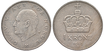 Норвегия 1 крона 1983 Олаф V KM 419 медно-никель 25-2215