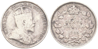 Канада 5 центов 1906 KM 13 серебро 4613-525