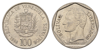 Венесуэла 100 боливаров 1998 Симон Боливар KM 78.1 сталь плакированная никелем 3336-216