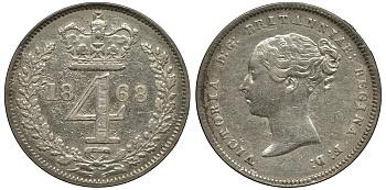Великобритания 4 пенса 1868 Виктория (1837-1901) KM 732, Spink 3917 серебро 00-00