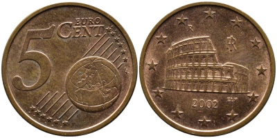 ИТАЛИЯ 5 ЕВРОЦЕНТОВ 2002 KM 212 сталь плакированная медью 4391-123