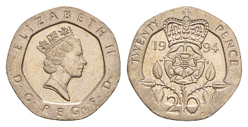 Великобритания 20 пенсов 1994 Елизавета II (1952-2022) KM 939, Spink 4361 (G2) медно-никель 4639-864