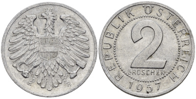 Австрия 2 гроша 1957 KM 2876 алюминий 4548-934