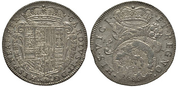 Неаполь и Сицилия тари (2 карлини) 1686 Карл II Испанский серебро aUNC 00-822-11