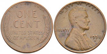 США 1 ЦЕНТ 1958 D ЛИНКОЛЬН KM A132 медь цинк 3309-228