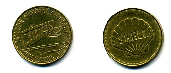 США ЖЕТОН ND SHELL, БРАТЬЯ РАЙТ 1903, 26 мм, 5,0 гр латунь 179-851