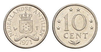 Нидерландские Антильские острова (Нидерландские Антилы) 10 центов 1971 Юлиана (1948-1980) KM 10 никель 4669-1264