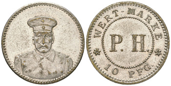 Цзяо-Чжоу, Китай 10 пфеннигов ND (1914) немецкий Азиатский банк, Вильгельм II (1888-1918) никель латунь 00-809-04