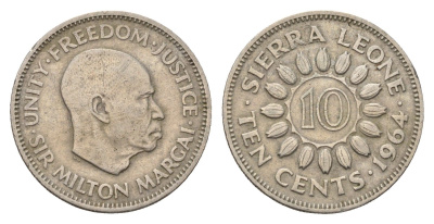 Сьерра-Леоне 10 центов 1964 Милтон Маргаи KM 19 медно-никель 92-814