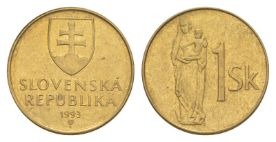 Словакия 1 крона 1993 KM 12 сталь плакированная бронзой aUNC 4633-634