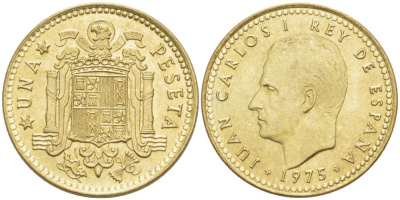 Испания 1 песета 1975 (80) Хуан Карлос I (1975-2014) KM 806 алюминиевая бронза 4523-856