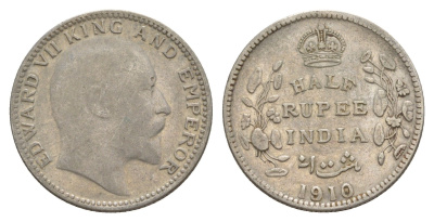 Британская Индия 1/2 рупии 1910 Эдуард VII (1901-1910) KM 507 серебро 1517-821