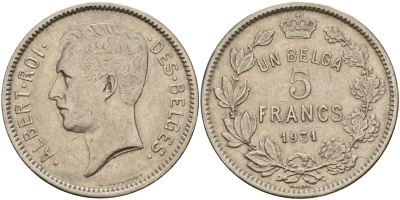 Бельгия 5 франков 1931 Belges KM 97.1 никель    4157-821