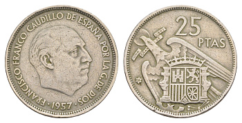 Испания 25 песет 1957 (58) Франциско Франко (1939-1975) KM 787 медно-никель 4650-127