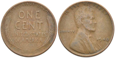 США 1 ЦЕНТ 1940 ЛИНКОЛЬН KM 132 бронза 218-817