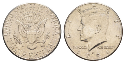 США 1/2 доллара (50 центов) 1994 D, Джон Кеннеди KM A202b медь плакированная медно-никелем aUNC 4382-643