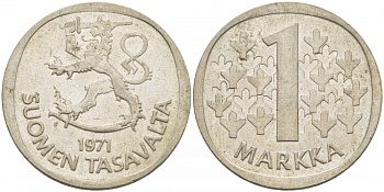 ФИНЛЯНДИЯ 1 МАРКА 1971 S KM 49а медно-никель 3718-754