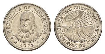 Никарагуа 10 сентаво 1972 KM 17.2a сталь плакированная никелем UNC 4640-1021