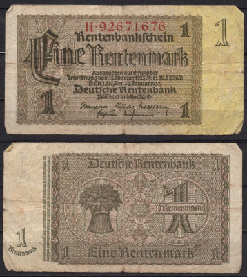 Германия 1 рентенмарка 1937 Pick 173b бумага 8518-41-3-1