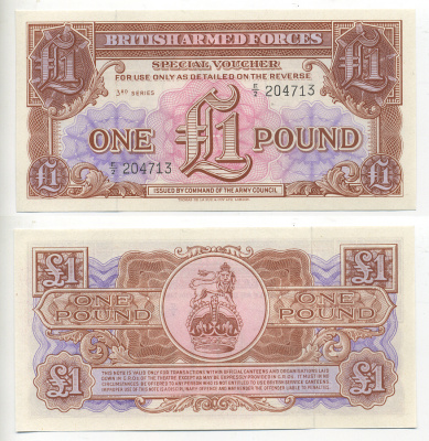 Великобритания, Британские вооруженные силы 1 фунт 1956 серия 3 Pick M29 бумага 7183-12-1