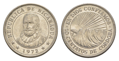 Никарагуа 10 сентаво 1972 KM 17.2a сталь плакированная никелем UNC 4640-1021
