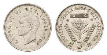 ЮАР 3 пенса 1946 Георг VI (1936-1952) KM 26 серебро 4623-464