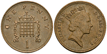 Великобритания 1 пенни 1988 Елизавета II (1952-2022) KM 935, Spink 4381 (B3) бронза 4167-1232