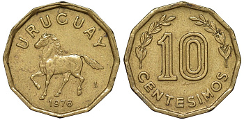 Уругвай 10 сентесимо 1976 KM 66 алюминиевая бронза 4164-736