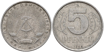 ГДР 5 пфеннигов 1968 A KM 9.1 алюминий 206-1142