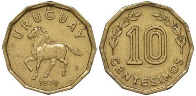 Уругвай 10 сентесимо 1976 KM 66 алюминиевая бронза 4164-736