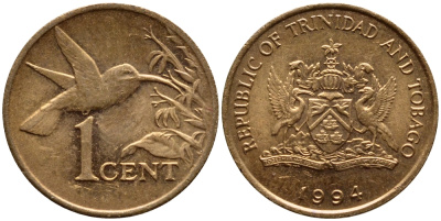 Тринидад и Тобаго 1 цент 1994 колибри KM 29 бронза 4396-1018