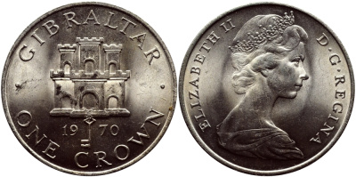 Гибралтар 1 крона 1970 Елизавета II (1952-2022), старый замок KM 4 медно-никель UNC 4179-414