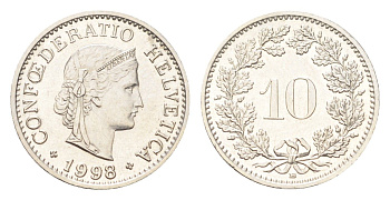 Швейцария 10 раппенов 1998 B KM 27 медно-никель 4708-241