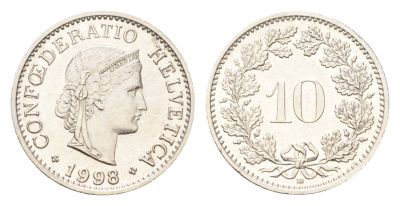 Швейцария 10 раппенов 1998 B KM 27 медно-никель 4708-241