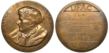 Бельгия медаль ND фельдмаршал Бернард Монтгомери, освободитель, 65,4 мм, 125,7 гр  бронза    4113-722