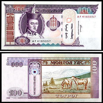 Монголия 100 тугриков 2000 Pick 65 a бумага UNC (пресс) 7203-81-3-2