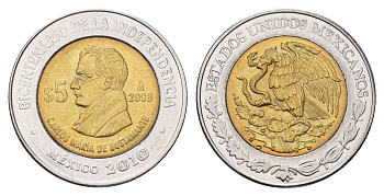 Мексика 5 песо 2008 Двухсотлетие независимости - Карлос Мария де Бустаманте KM 896 биметалл UNC 216-1131
