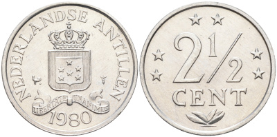 Нидерландские Антилы 2 1/2 цента 1980 Беатрикс (1980-2013) KM 9a алюминий 4177-351