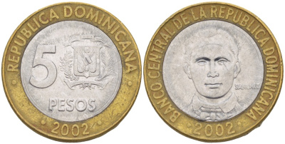 Доминиканская республика 5 песо 2002 Санчес KM 89 биметалл 4541-1122